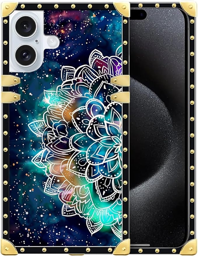Compatible with iPhone 16 Plus Case, Starry Sky Colourful Mandala Luxury Golden Decoration for Girl Women Soft TPU Shockproof Protective Hard PC Back