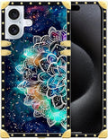 Compatible with iPhone 16 Plus Case, Starry Sky Colourful Mandala Luxury Golden Decoration for Girl Women Soft TPU Shockproof Protective Hard PC Back