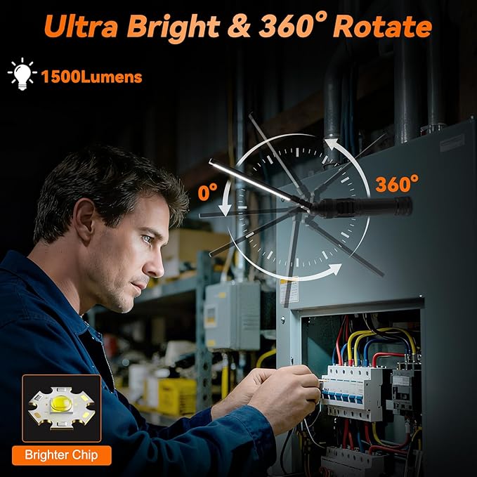4Pack Magnetic Work Light, All Aluminum & 1500 High Lumens Rechargeable LED Work Light, 7 Mode & 360° Rotation Mechanic Light, Rechargeable Flashlight for Car Repairing, Easter Gifts for Men