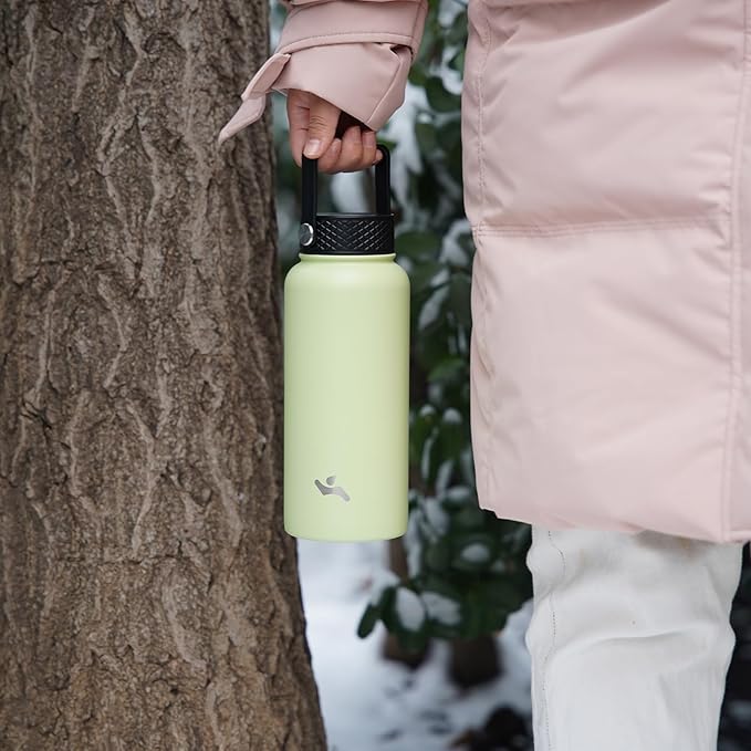 Konokyo 40oz Insulated Water Bottle Stainless Steel Sport Bottles with 3 Lids,Macaron Green