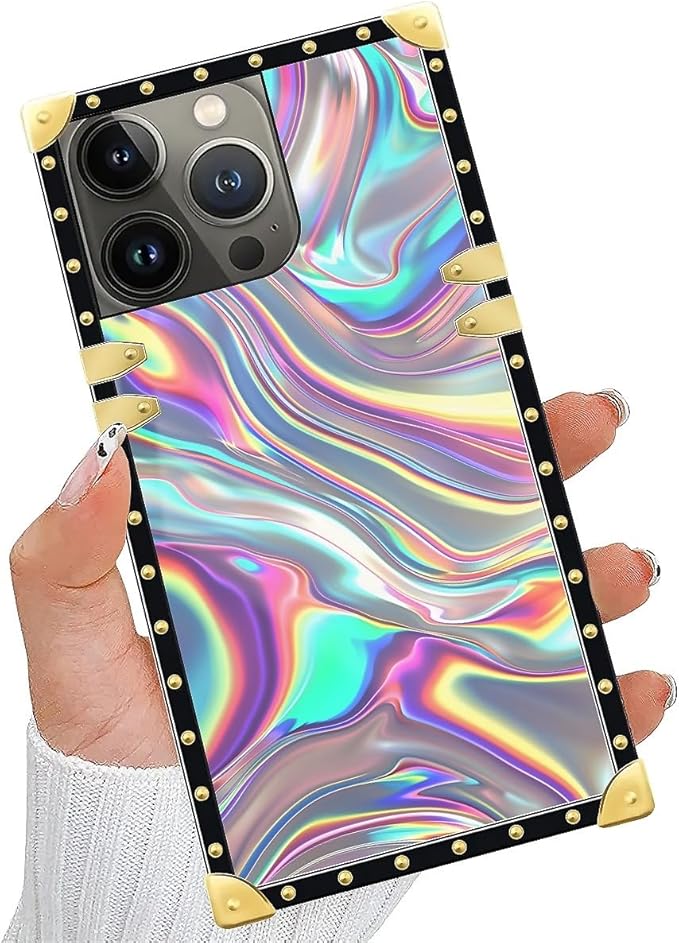 Compatible with iPhone 15 Pro Case, Holographic Abstract Iridescent Textures Luxury Golden Decoration for Girl Women Soft TPU Shockproof Protective Hard PC Back for iPhone 15 Pro
