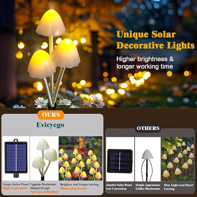 Solar Mushroom Lights for Outside, 6Pack 18 LED Mushrooms with 8 Lighting Modes, Unique Mushroom Garden Decor Gifts, Cute Mushroom Solar Lights Outdoor Garden for Path,Landscape,Yard,Patio,Lawn Decor