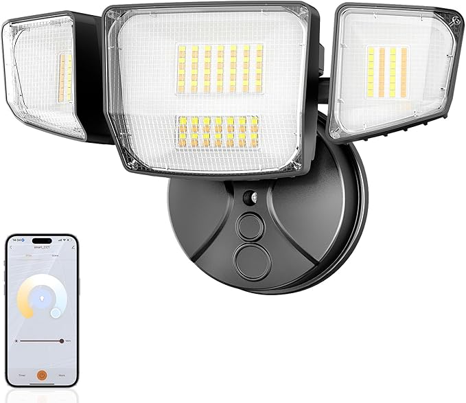 Onforu 65W Smart LED Flood Lights Outdoor, 6500LM Brightness Adjustable, APP Control Tunable 2700K-6500K, WiFi Alexa Security Lights with Timer & 4 Lighting Head, Exterior Floodlight for Yard Garage