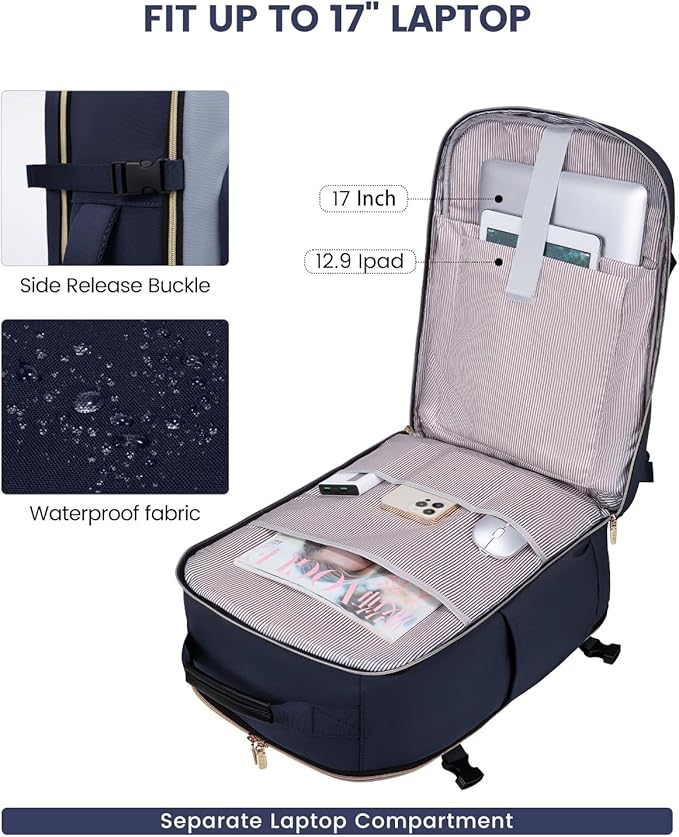 LOVEVOOK 50L Travel Backpack for Women & Men, Airline Approved Carry On Luggage with 3 Packing Cubes, TSA Overnight Bags, Waterproof Personal Item Bag, Weekender Essentials Backpacks fits 17" Laptop
