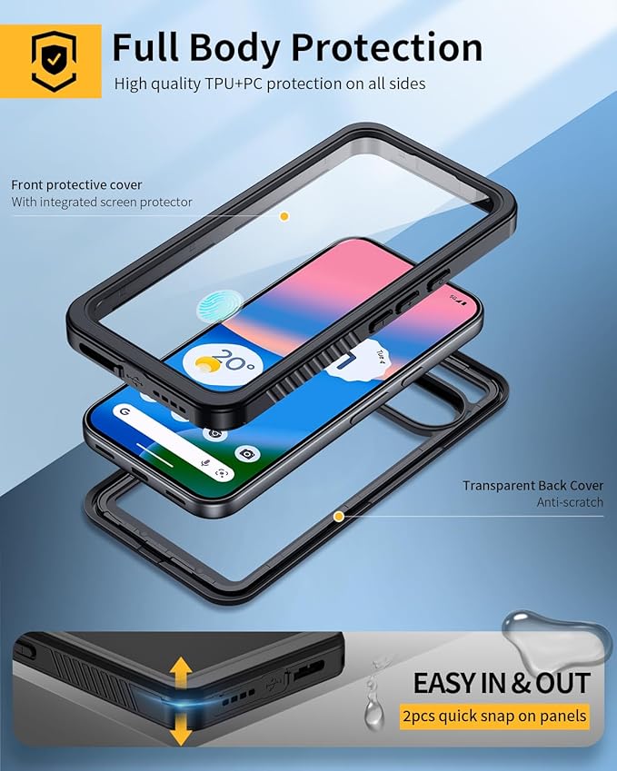 Lanhiem for Pixel 10 Case, IP68 Waterproof Dustproof Shockproof Case with Built-in Screen Protector, Full Body Sealed Protective Cover for Google Pixel 10 6.3 inch (2025) Black