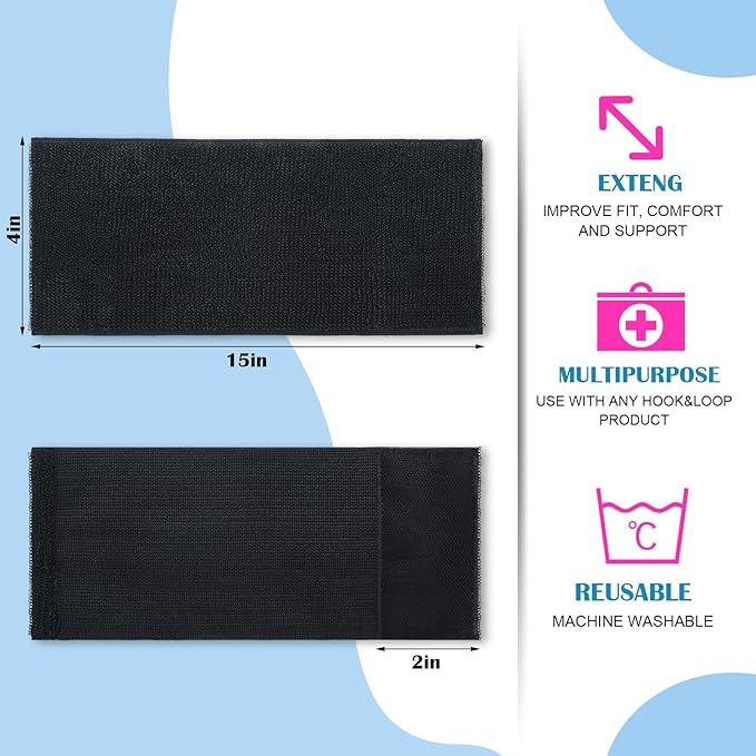 Geiserailie 4 Pcs Extender Strap Reusable Ice Belt Extender Strap Multipurpose Elastic Hook and Loop Extension for Ice Pack Black Back/Knee/Ankle Braces, Vests, Wraps, and Belts(4 x15 Inch)