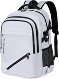 FENGDONG Durable Waterproof Travel Laptop Backpack 17.3 inch,Large College Backpack Bookbag for Men & Women Business Backpack with USB Charging Port and Headset Port Silver Black