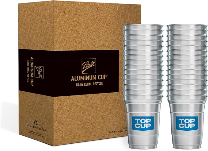Top Cup – 16 Ounce, 30 Count, Reusable Aluminum Party Cups | Cold-Holding, Recyclable, Made in USA