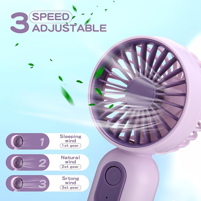 Rossesay 6 Pcs Mini Portable Fan Bulk Cute Handheld Lightweight Small Little Personal Hand Eyelash Fan 3 Speeds USB Rechargeable for Women Men Indoor Outdoor Makeup Travel (Purple)