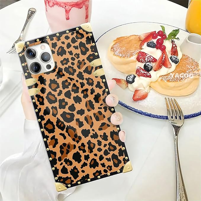 Compatible with iPhone 12 Pro Max Case, Brown Leopard Texture Luxury Golden Decoration for Girl Women Soft TPU Shockproof Protective Hard PC Back for iPhone 12 Pro Max