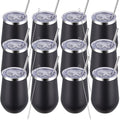 MEWAY 12oz/12 Pack Wine Tumbler Glasses with Lid - Stemless Double Wall Vacuum Stainless Steel Tumblers Keeping Cold & Hot for Wine - Family and Gifts, Ideal for Travel and Office(Black,Set of 12)