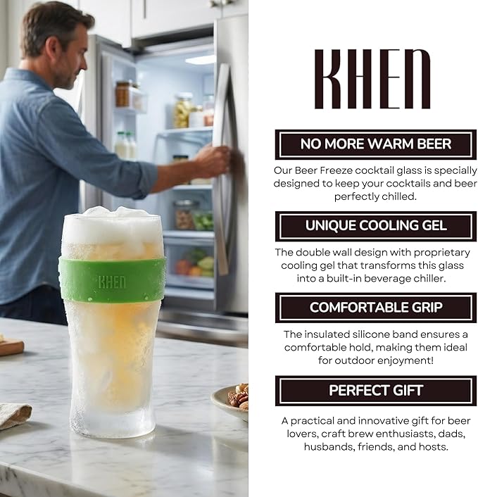 Frozen Pint Beer Glasses - Freezable Mugs Freeze Chiller, Birthday Gifts Him, Men, Dad, Guys, Cooling Cups 12oz Unbreakable Tritan Acrylic, Double Walled Insulated Glass Gift, Iced Coffee Tumbler