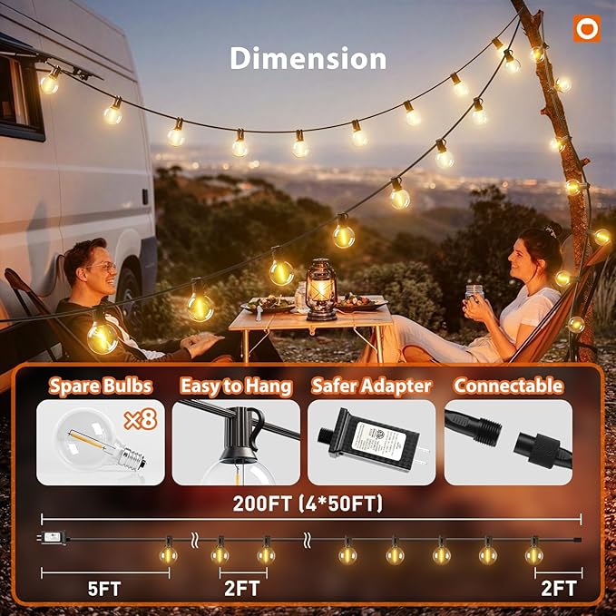 addlon Outdoor String Lights 200FT G40 with Remote, 108 LED Shatterproof Bulbs, Dimmable Patio Globe Lights Waterproof, Hanging Outside Lighting for Backyard, Garden, Deck, Balcony, Porch, Café, Decor