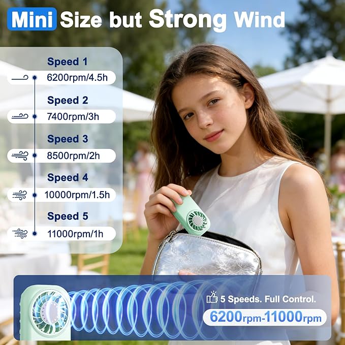 WHATOOK Handheld Mini Fan Small Personal Portable Speed USB Rechargeable Eyelash Fan Lightweight USB Rechargeable for Travel Makeup Girl Women Summer Gift (Green)