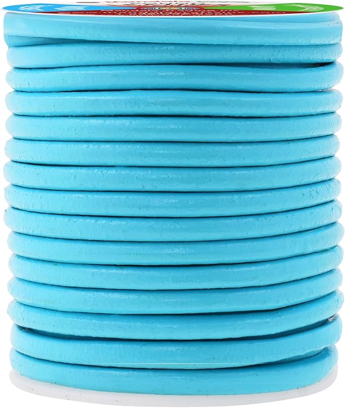 Mandala Crafts Round Genuine Turquoise Leather Cord for Jewelry Making – 4mm Cowhide Leather Rope String Lace for Kumihimo – 11 Yards Cowhide Craft Cording Spool