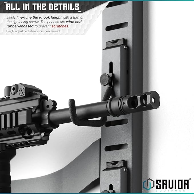 Savior Equipment Horizontal Steel Wall Mount Firearm Rifle Display Rack, Compound Bow Shotgun Carbine Gun Sword Tactical Vest Gear Hanger Free-Standing Indoor Storage Organizer, 10 Mounting Hooks