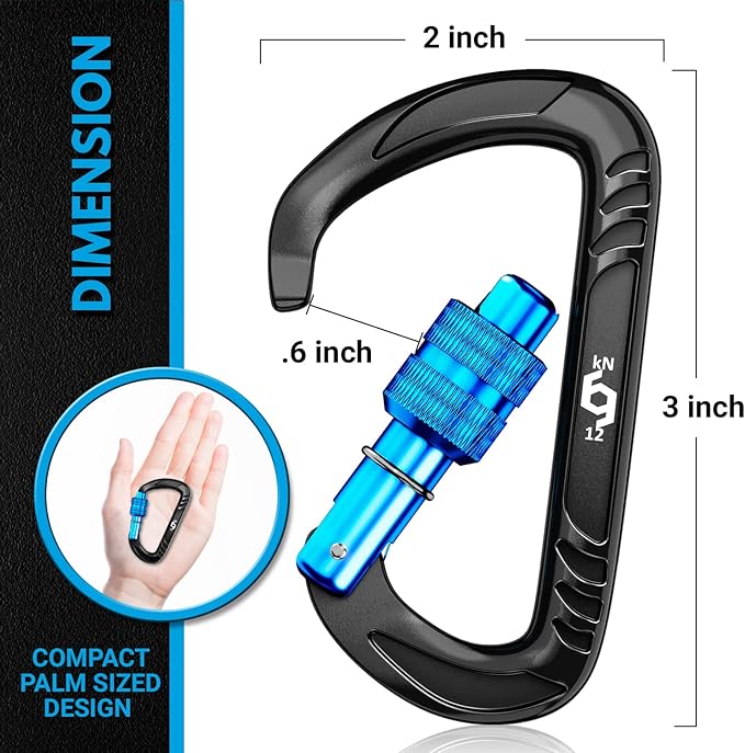 Rhino Produxs 12kN (2697 lbs) Heavy Duty Carabiner Clips, for Securing Pets, Outdoor, Camping, Hiking, Hammock, Dog Leash Harness, Keychains