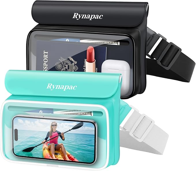 IPX8 Waterproof Fanny Pack, [Up to 8.5"] Waist Bag for Women, Floating Phone Pouch Dry Bag for iPhone 17 16 15 Pro Max, Passport, Wallet, Card, Travel Beach Kayaking Boating Essentials, 2 Pack