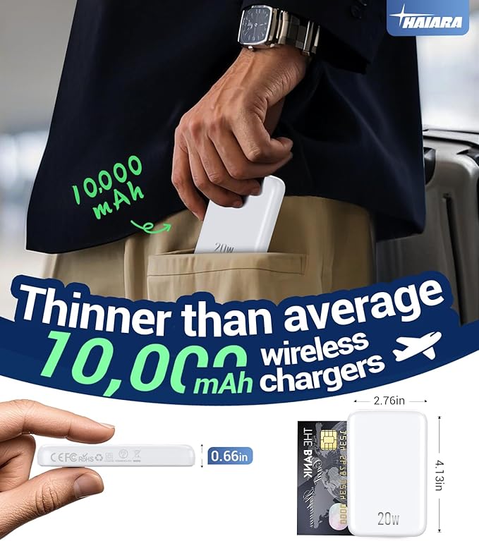 Portable Charger for Magsafe Power Bank - 10000mAh Magnetic Phone Charger, USB-C 22W PD Fast Charging, Slim Wireless Battery Pack for iPhone 17/16/15/14/13 Series,for Travel Cruise Essentials-Pearl