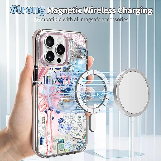 Case for iPhone 14 Pro Max,[Compatible with MagSafe],Pink Bow Girly Coquette Collage Phone Case Design，for Women Girls Magnetic Clear Cover - Slim, Sleek, & Shockproof Protection