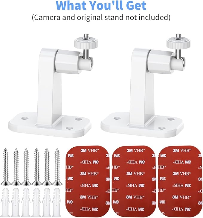 2 Pack Ring Camera Mount: 360 Degree Adjustable Wall Mount for Stick Up Cam Battery/Outdoor Cam Plus, 2 Ways Installation - Strong Adhesive & Screw, Fit for Viewing Angle(White)
