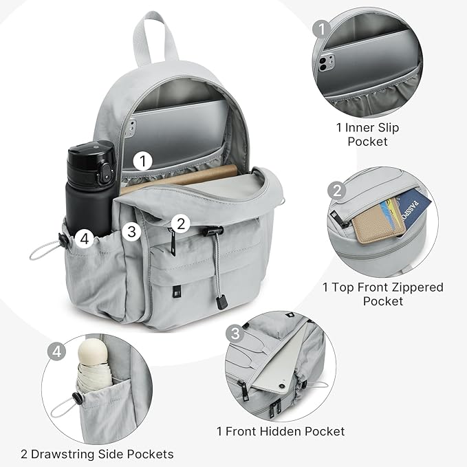 G4Free 10L Small Backpack for Women Men Lightweight Mini Travel Backpacks Hiking Casual Daypack, Light Gray