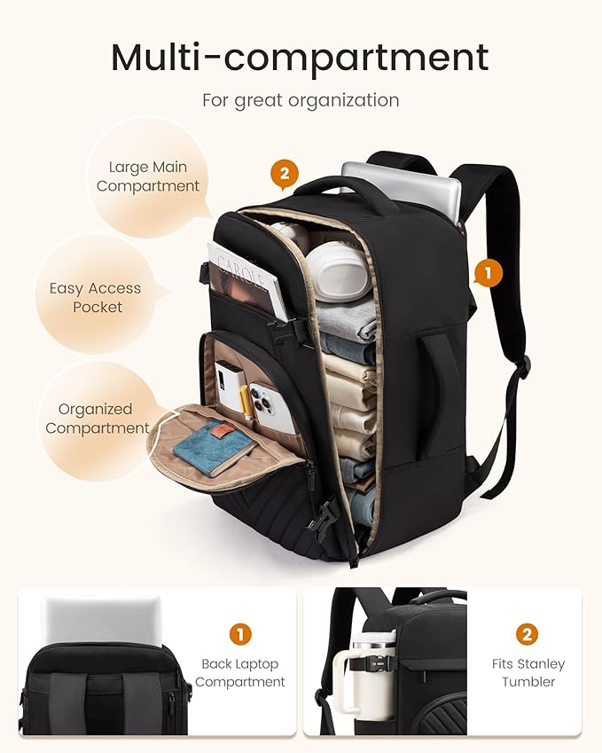 LOVEVOOK 50L Travel Backpack for Women Men, TSA Personal Item Travel Bag Fits 17.3inch Laptop, Waterproof Airline Approved Carry On Luggage With 2 Cubes for Weekender Hiking Business, Army Green