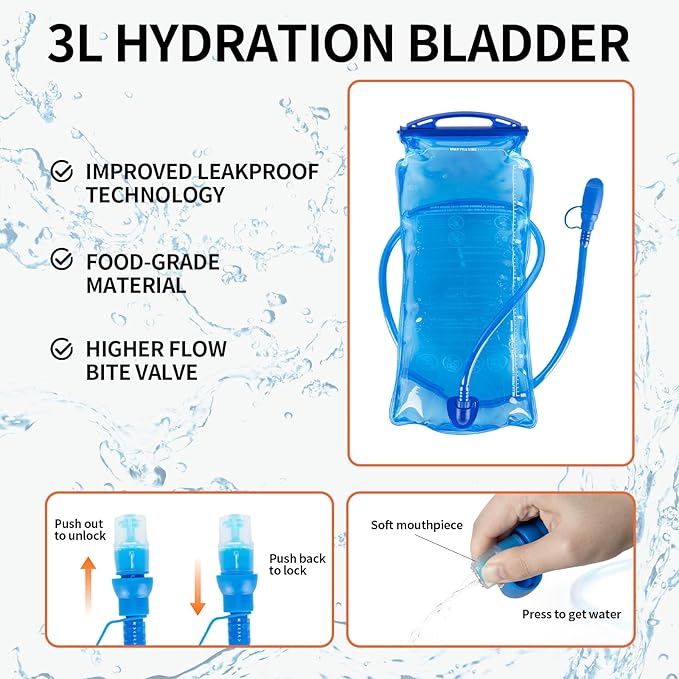 KABAQOO Hydration Backpack, 18L Multipurpose Hiking Backpack with 3L Water Bladder, Water Backpack Insulated Hydration Pack Ideal for Hiking and Cycling