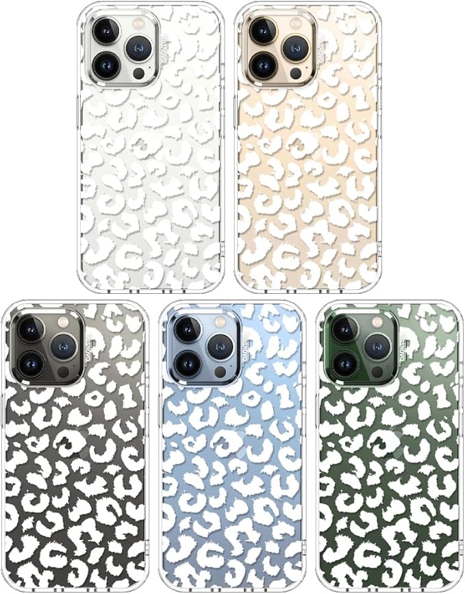 MOSNOVO Case for iPhone 13 Pro, [Buffertech 6.6ft Military-Grade Drop Protection] [Anti Peel Off Tech] Clear TPU Bumper Phone Case Cover Design - White Leopard Print