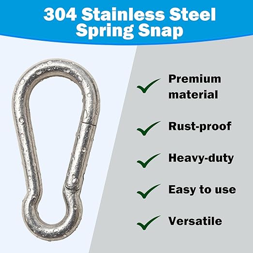304 Stainless Steel Carabiners -2 inch Heavy Duty, Durable & Rust-Free Clips for Gym, Swing, Dog Leashes, Hammocks, Keychains, and More(304,M5,Pack of 12)