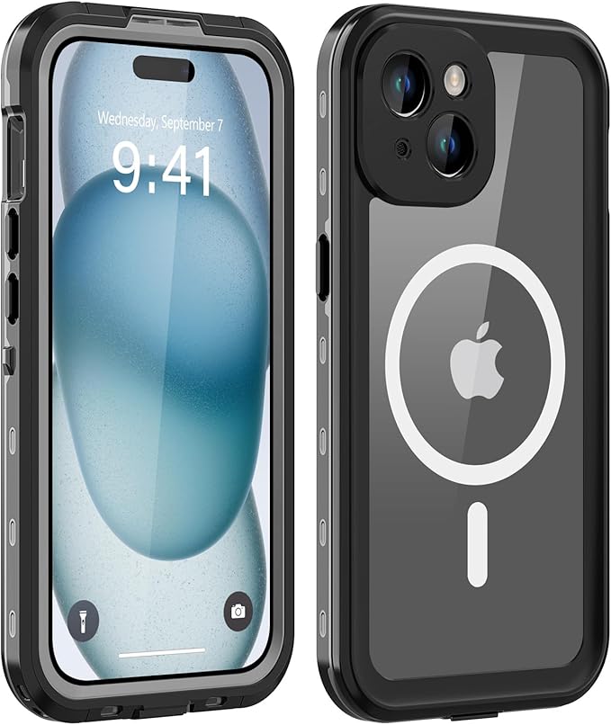 for iPhone 15 Plus Case Waterproof, [Shockproof] [Dustproof] [IP68 Waterproof] Full-Body Hard Case Built-in [Lens Screen Protection] for Diving Case (Black, for iPhone 15 Plus 6.7in)