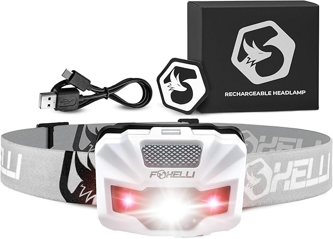 Foxelli USB‑C Rechargeable LED Headlamp – Ultra‑Light 2.4 oz & Bright 180 Lumens – Red/White Light, 5 Modes, IPX5 Waterproof, 40 h Runtime for Trail Running, Camping, Hiking