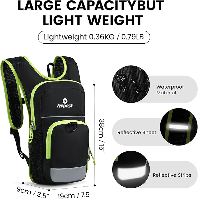 Nepest Kids Hydration Backpack, Mini Water Backpack with 1.5L Water Bladder for Hiking Cycling Running