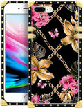 Compatible with iPhone 8 Plus 7 Plus Case, Pink Golden Chain Tropical Flower Luxury Golden Decoration for Girl Women Soft TPU Shockproof Protective Hard PC Back