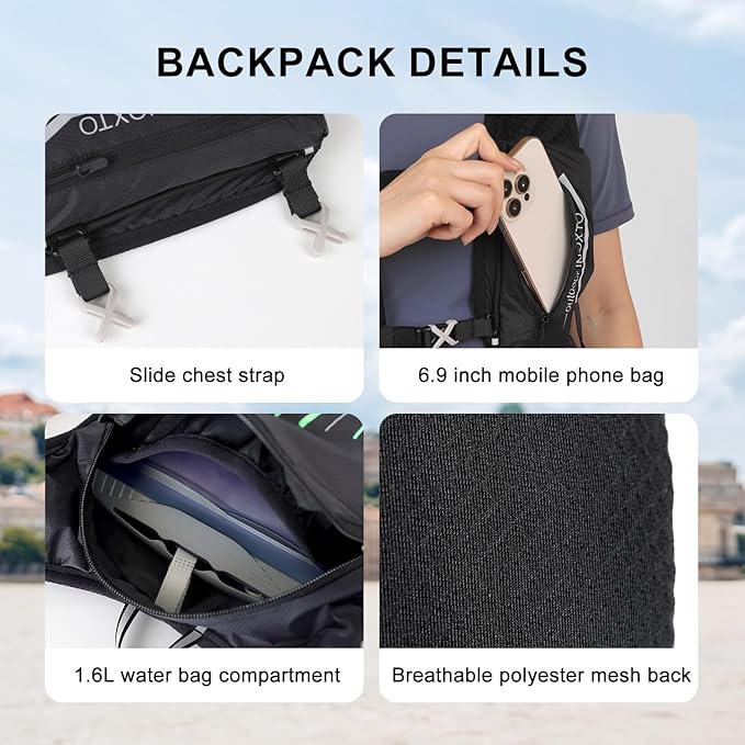 INOXTO Running Hydration Vest Backpack,Lightweight Insulated Pack with 1.5L Water Bladder Bag Daypack for Hiking Trail Running Cycling Race Marathon for Women Men