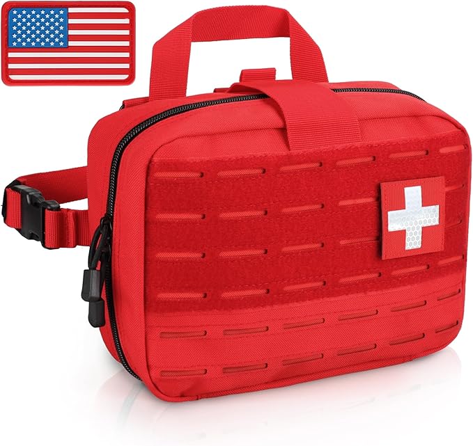 LIVANS Tactical Molle Medical Pouch - Upgraded Size, Large Capacity IFAK Pouch with Detachable Quick Release and Headrest Mount, Includes Flag and Cross Patch