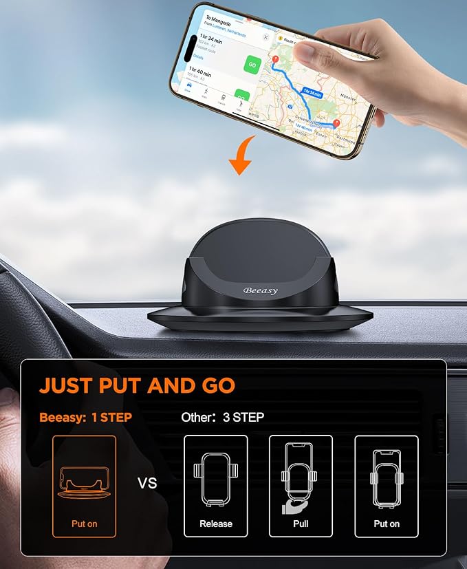 Beeasy Dashboard Cell Phone Holder for Your Car, Car Phone Holder with 360°Rotatable Silicone Non-Slip, Universal Car Phone Mount for iPhone 17/16/15/14,Samsung, Google Pixel, All Smartphones and GPS