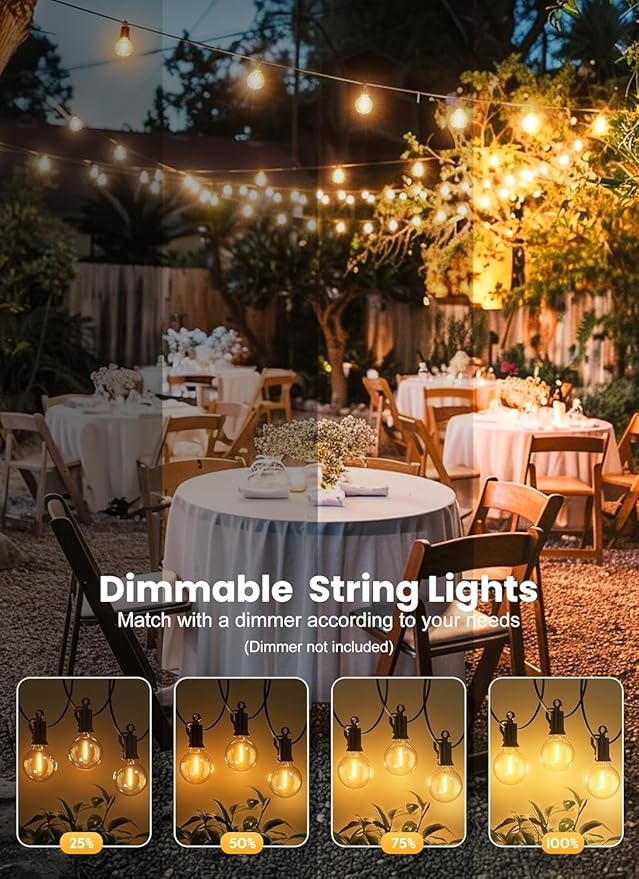 Brightown Outdoor String Lights, 55FT 25 G40 Bulbs Shatterproof IP65 Patio Lights, Hanging Connectable Waterproof Dimmable Globe LED Outdoor Lights for Backyard, Bistro,Deck, Balcony,Porch