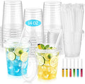 30 Sets 34 oz Drink Buckets with Lids and Straws, Disposable Clear Plastic Party Cups with Handles for Rum, Iced Coffee, Smoothies, Milkshakes, Sturdy Beverage Tubs for Pool Beach and Outdoor Parties