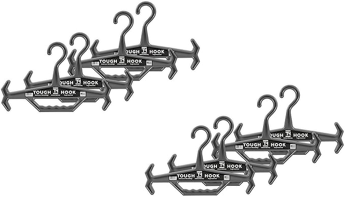 Tough Hook Original Heavy Duty Hangers – The Superhero of Hangers USA-Made, Anti-Slip ABS Resin Tactical Hanger for Police Gear, Scuba Gear & Dive BCD – DuraResin 200-lb Cap Wetsuit Hanger, 8 Gray