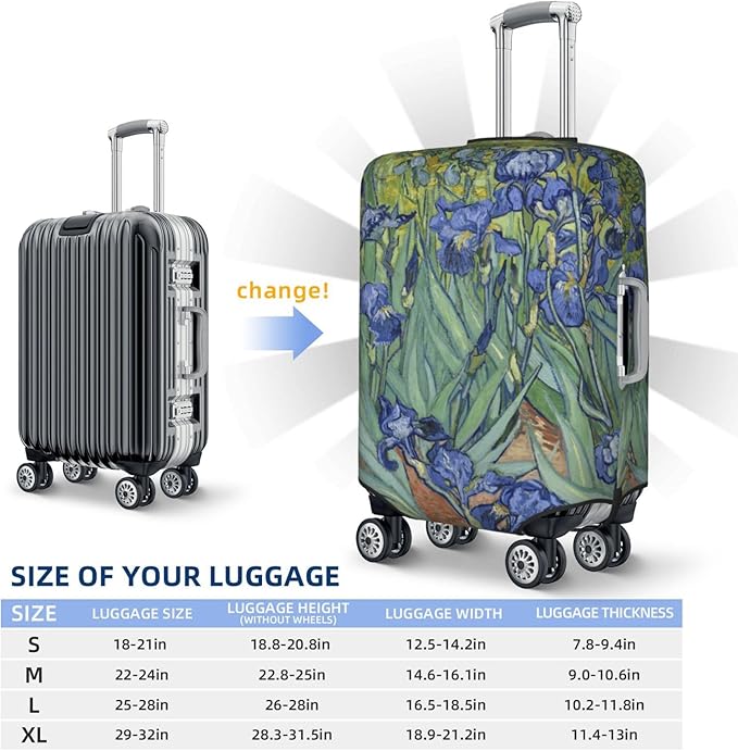 Van Gogh Irises Flower Luggage Cover, Elastic Suitcase Protector For Travel (Fits 25-28 Inch Luggage)