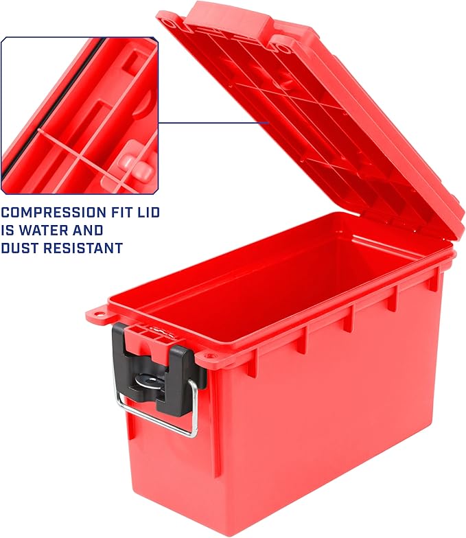 Sheffield 12636 Ammo Storage Box, Stackable .30 Cal Field Boxes, Water and Dust Resistant, Lockable Storage Box with Handle, Secures Hunting Gear, Supplies, and Bullets, Made in USA, Red, (Pack of 6)