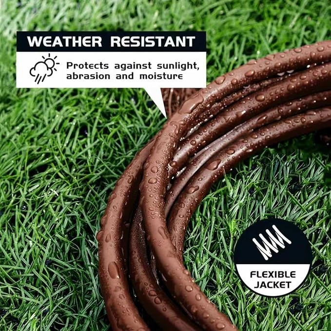 25FT Brown Outdoor Extension Cord-16/3 SJTW Durable Extension Cord for Christmas Lights with 3 Prong Grounded Plug, Great for Outside Christmas Decorations