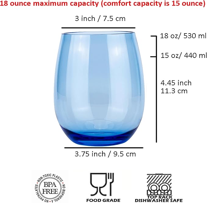 KOXIN-KARLU Classic 18-ounce Acrylic Stemless Wine Glasses, Unbreakable Mixed Drinkware Plastic Tumbler, set of 6 Mixed Color
