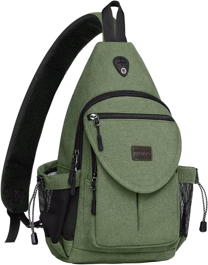 MOSISO Sling Backpack,Canvas Crossbody Hiking Daypack Bag with Anti-theft Pocket, Army Green