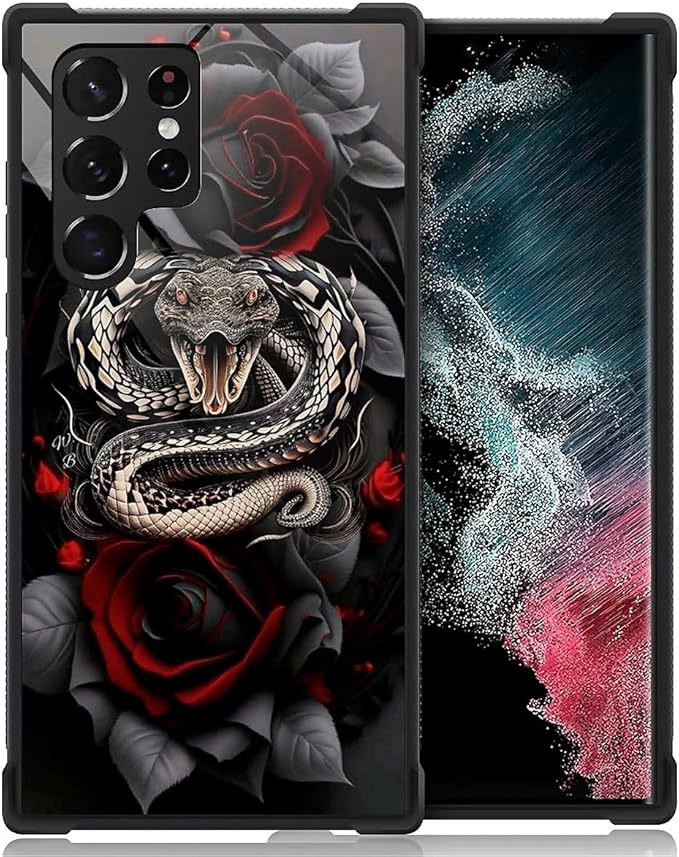 for Samsung Galaxy S23 Ultra Case, Entwined Rose Snake Pattern Graphic Design Girl Boy Soft Silicone Hard Acrylic Shock Protection for Samsung Galaxy S23 Ultra