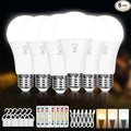 Kimjo 6 Pack Rechargeable Light Bulbs with Remote, Keep Lighting During Power Outage, 2600mAh Emergency Battery Operated Light Bulb with 3 Colors, Dimmable for Home, Camping, Tent (E26, with Hook)