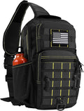 Rover Sling Pack Tactical Shoulder Sling Bag Backpack with Bottle Holder Crossbody Chest Bag, Black with Yellow