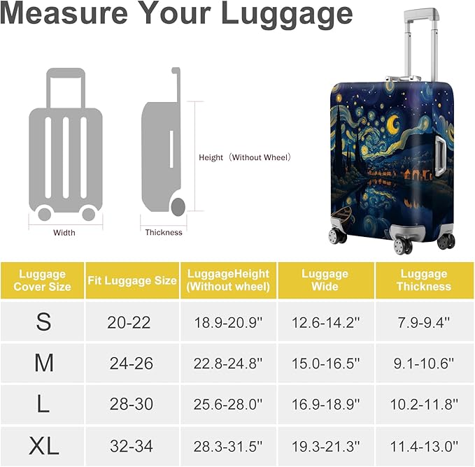 ANNA QUEEN Starry Night Art Luggage Cover, Van Gogh Inspired Suitcase Protector, Washable Stretchable Travel Sleeve for 24-26 Inch Luggage