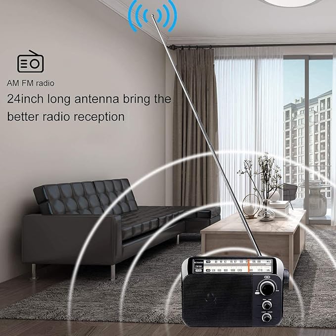 Retekess TR604 AM FM Radio,Portable Radio Plug in Wall,D Battery Operated,Large Dial,High/Low Tone Mode,Big Speaker,Earphone Jack,for Home,Picnic,Senior